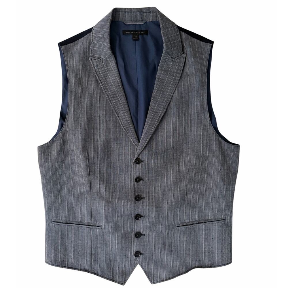 John Varvatos Star USA Men's Gray Striped Wire-Edge Tailored Vest Size 42 S/M
